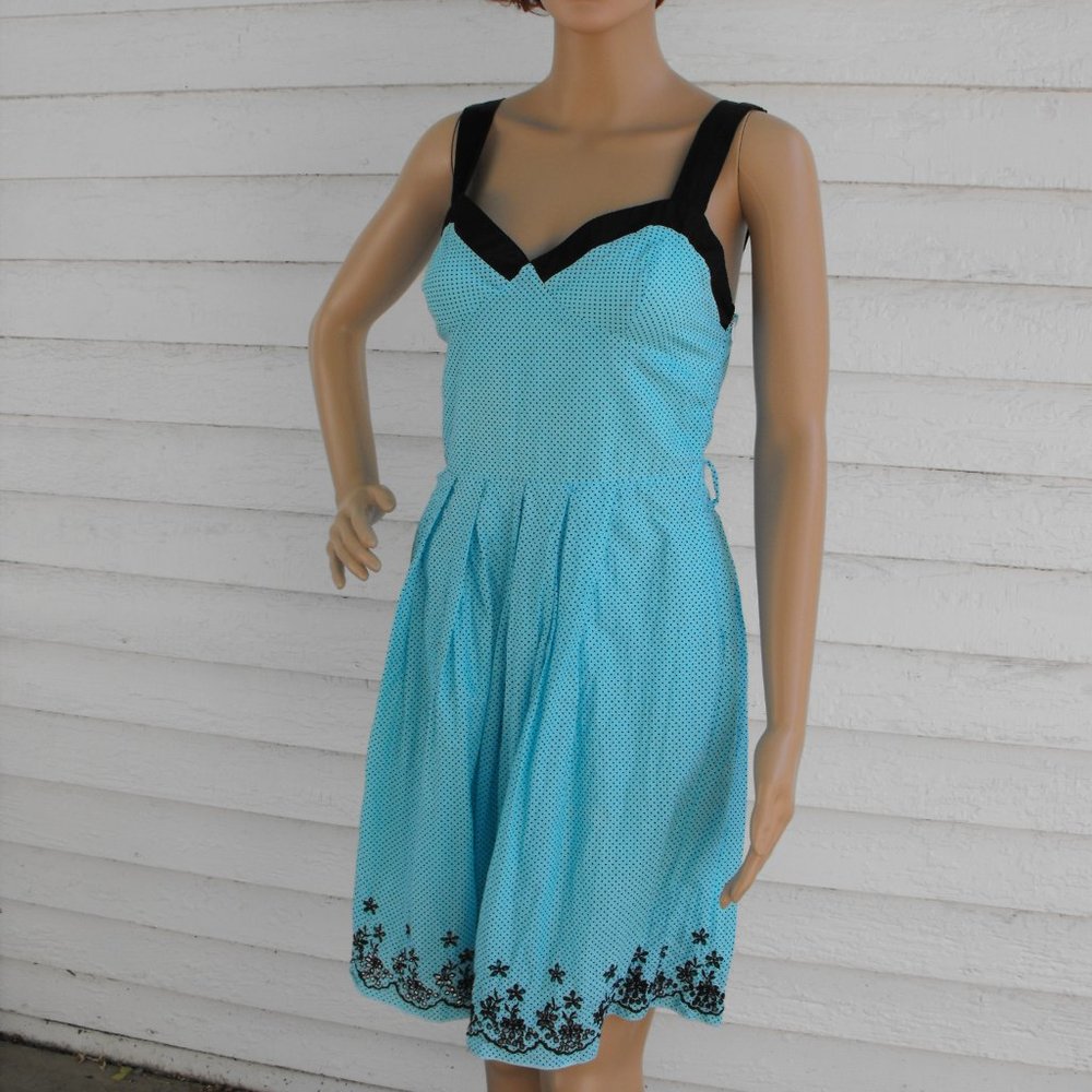 Aqua Blue Polka Dot Retro Summer Dress S XS